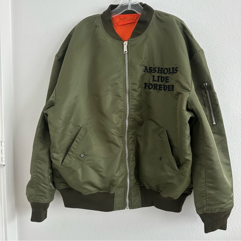 Lindafinegold ALF‎ Reversible Olive Green and Orange Bomber Jacket Size: L